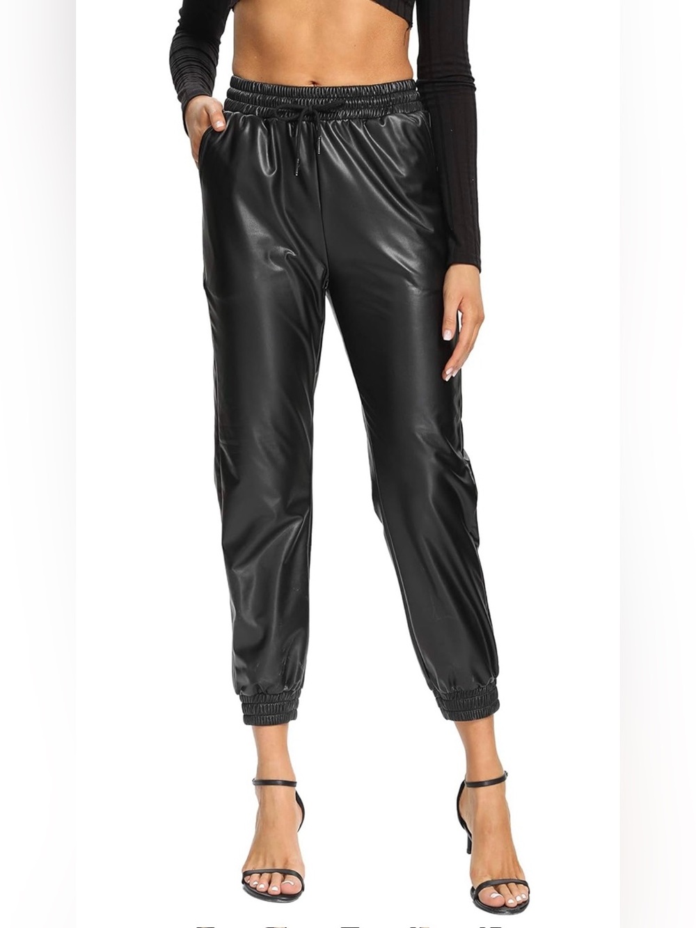 Faux Leather Jogger Pants - Black